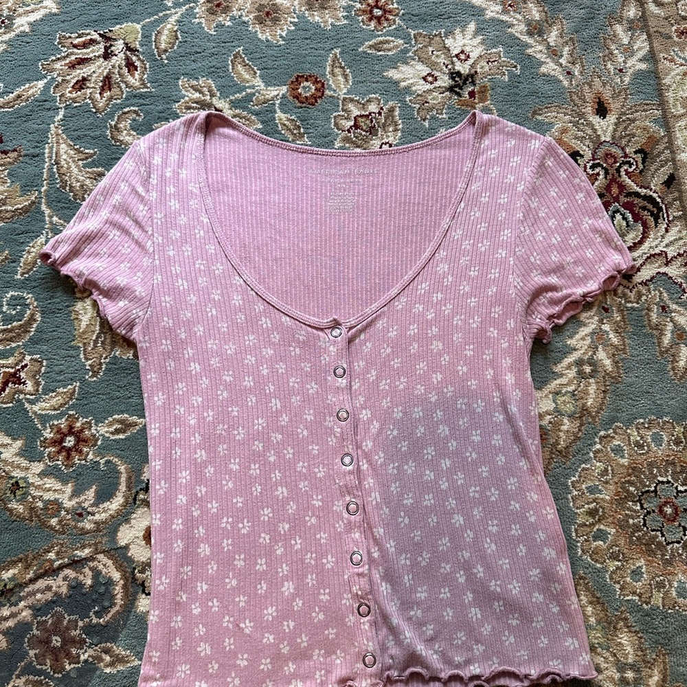 Pink Floral Button-Up Women's Top